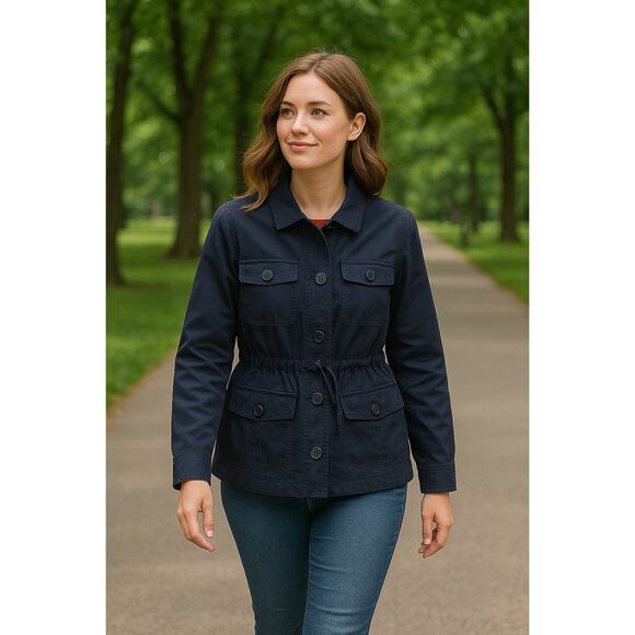 Charter Club Utility Jacket Womens M Blue Button Paisley Lined Classic - Picture 1 of 10